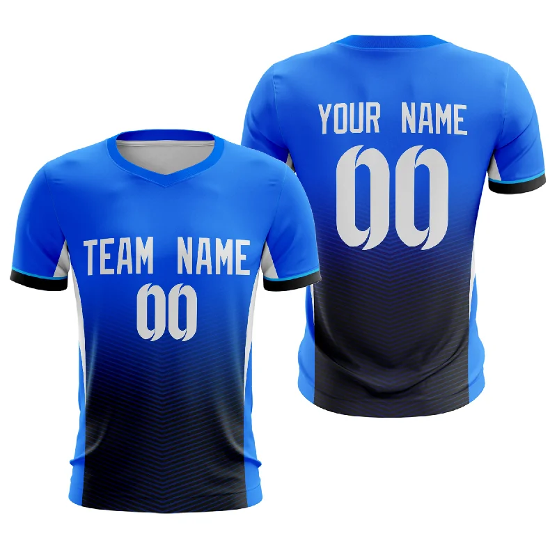 Football Jersey With Black And White Print-Custom Blue Black Sport Soccer Tops Jersey