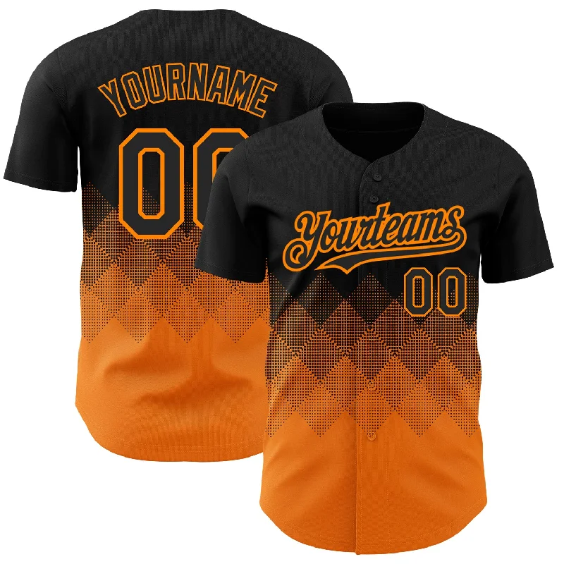 Team Baseball Jersey-Custom Black Bay Orange 3D Pattern Design Gradient Square Shapes Authentic Baseball Jersey