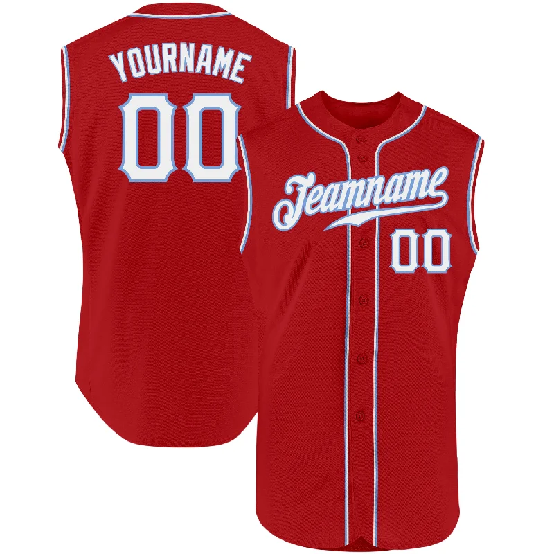 Baseball Jersey With Gothic Look-Custom Red White-Light Blue Authentic Sleeveless Baseball Jersey