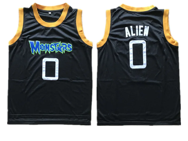 Away Basketball Jersey-Monstars 0 Alien Black Space Jam Stitched Movie Basketball Jersey