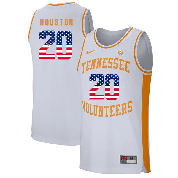 Mesh Basketball Jersey-Tennessee Volunteers 20 Allan Houston White USA Flag College Basketball Basketball Jersey