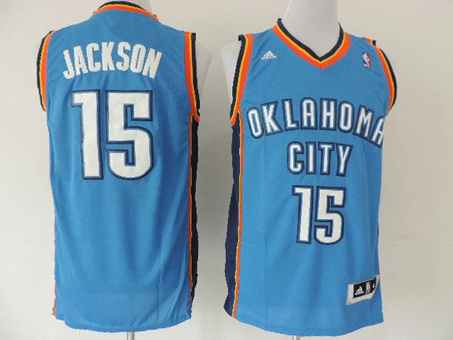 Basketball Jersey With Signature Look-Thunder 15 Jackson Blue Basketball Jerseys