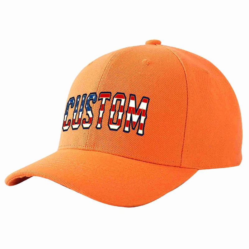 Handmade Baseball Cap-Custom Orange Vintage USA Flag-Gold Curved Eaves Sport Baseball Cap Design for Men/Women/Youth