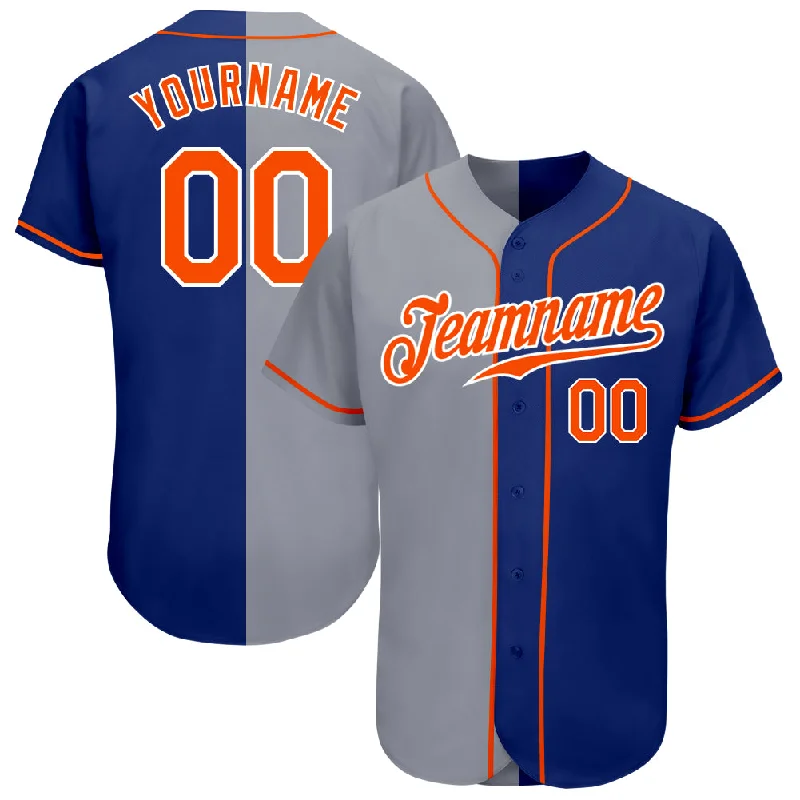 Baseball Jersey With Metallic Print-Custom Royal Orange-Gray Authentic Split Fashion Baseball Jersey