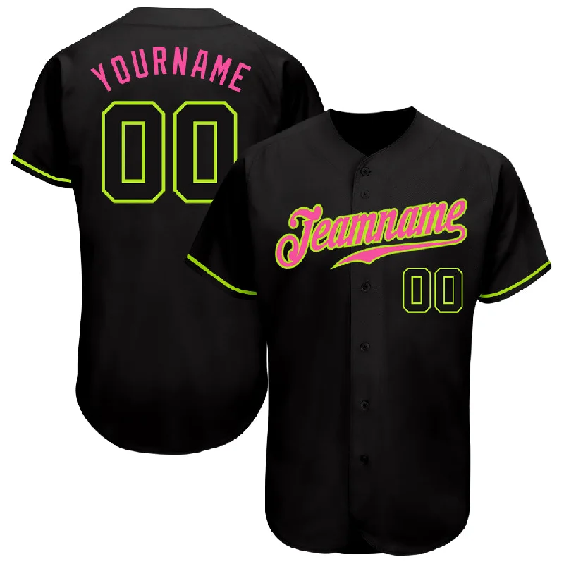 Baseball Jersey With Monochrome Look-Custom Black Black Neon Green-Pink Authentic Baseball Jersey