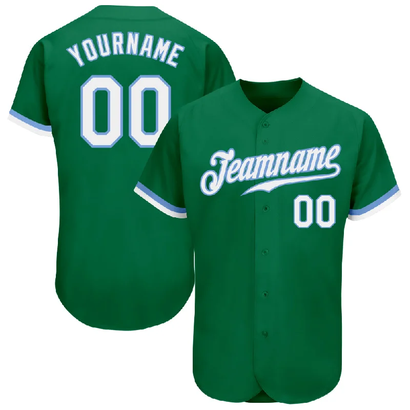 Baseball Jersey With UV Protection-Custom Kelly Green White-Light Blue Authentic Baseball Jersey