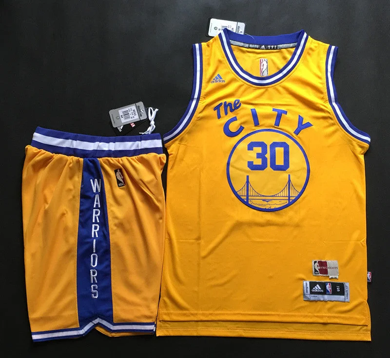 Basketball Jersey With Gradient Effect-Warriors 30 Stephen Curry Yellow The City Swingman Basketball Jersey(With Shorts)