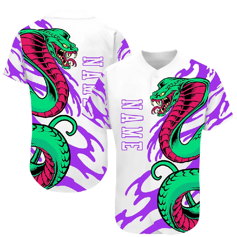 Official Baseball Jersey-Custom White White-Purple 3D Snake Authentic Baseball Jersey