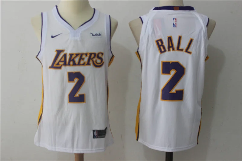 Mesh Basketball Jersey-Lakers 2 Lonzo Ball White Authentic Basketball Jersey