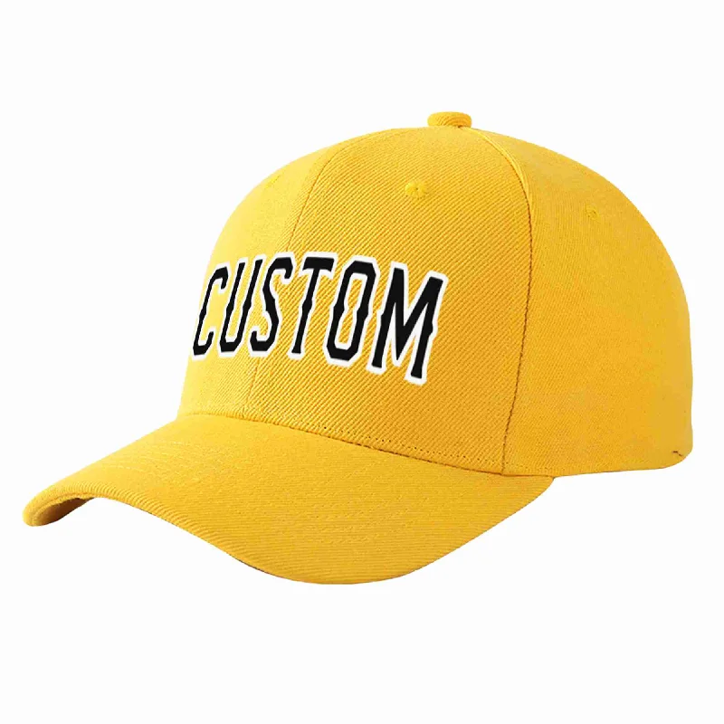 Baseball Cap With Sweatband-Custom Gold Black-White Curved Eaves Sport Baseball Cap Design for Men/Women/Youth