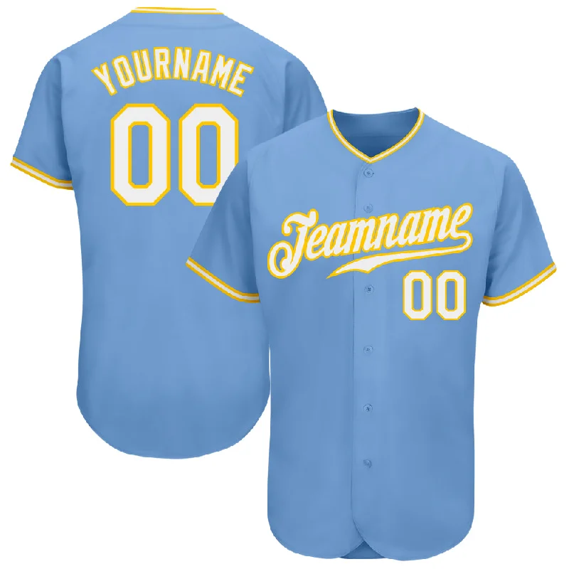 Baseball Jersey With Professional Design-Custom Light Blue White-Gold Authentic Baseball Jersey