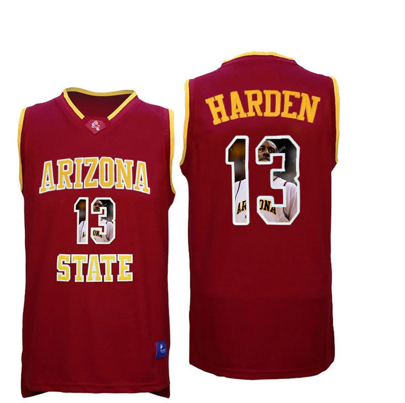 Basketball Jersey With Custom Patches-Arizona State Sun Devils 13 James Harden Red Team Logo Print College Basketball Basketball Jersey5