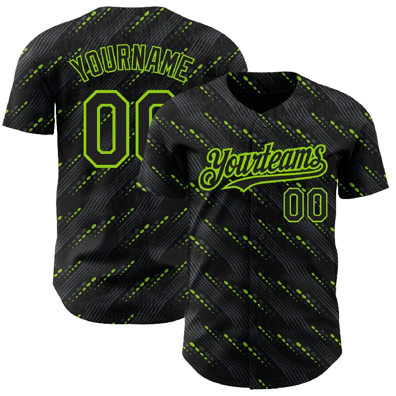 Baseball Jersey With Skulls-Custom Black Neon Green 3D Pattern Design Slant Lines Authentic Baseball Jersey