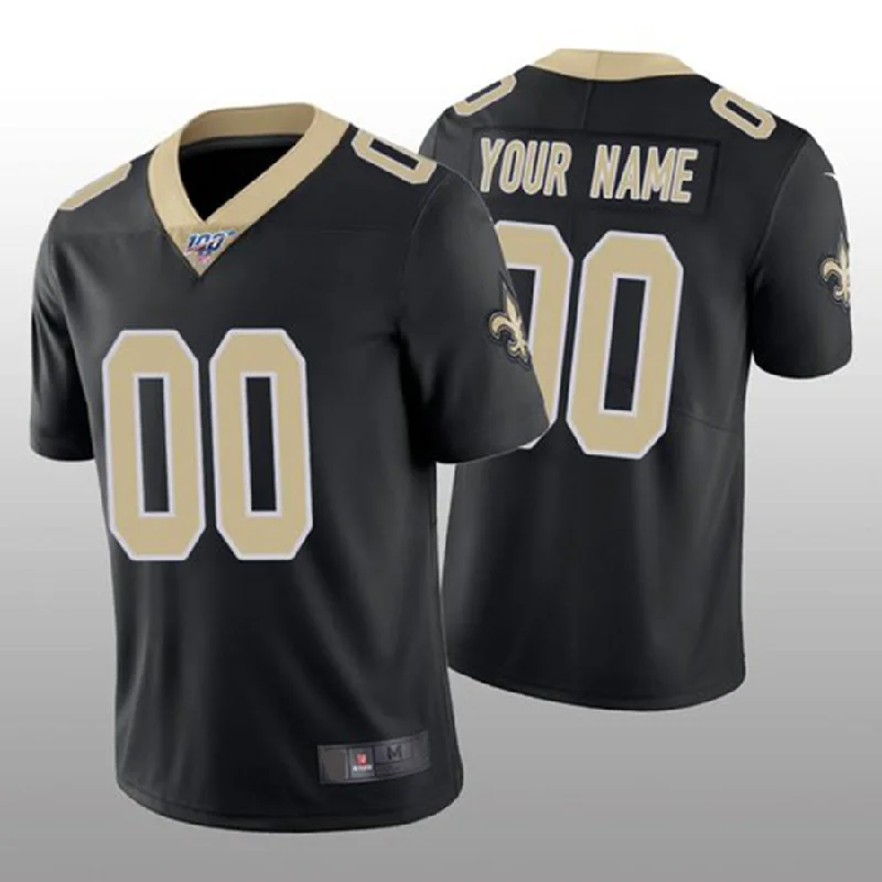 Football Jersey With Sequin Details-Custom NO.Saints Black Vapor Limited 100th Season Jersey American Jerseys Stitched Jersey Football Jerseys