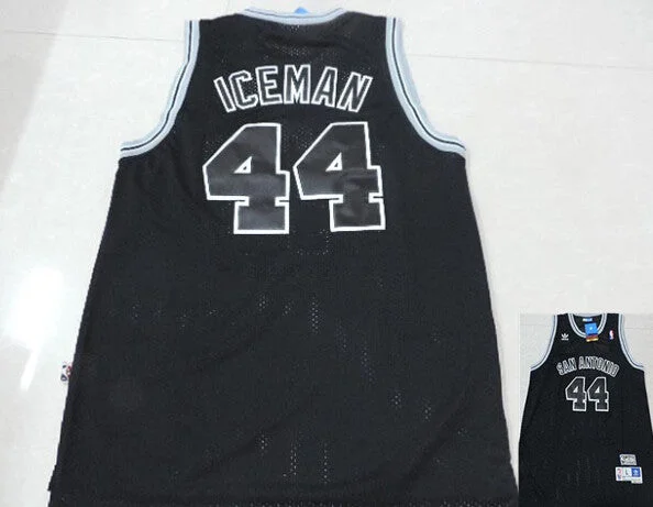 Basketball Jersey With Stretch Fit-Spurs 44 Iceman Black Hardwood Classics Basketball Jerseys