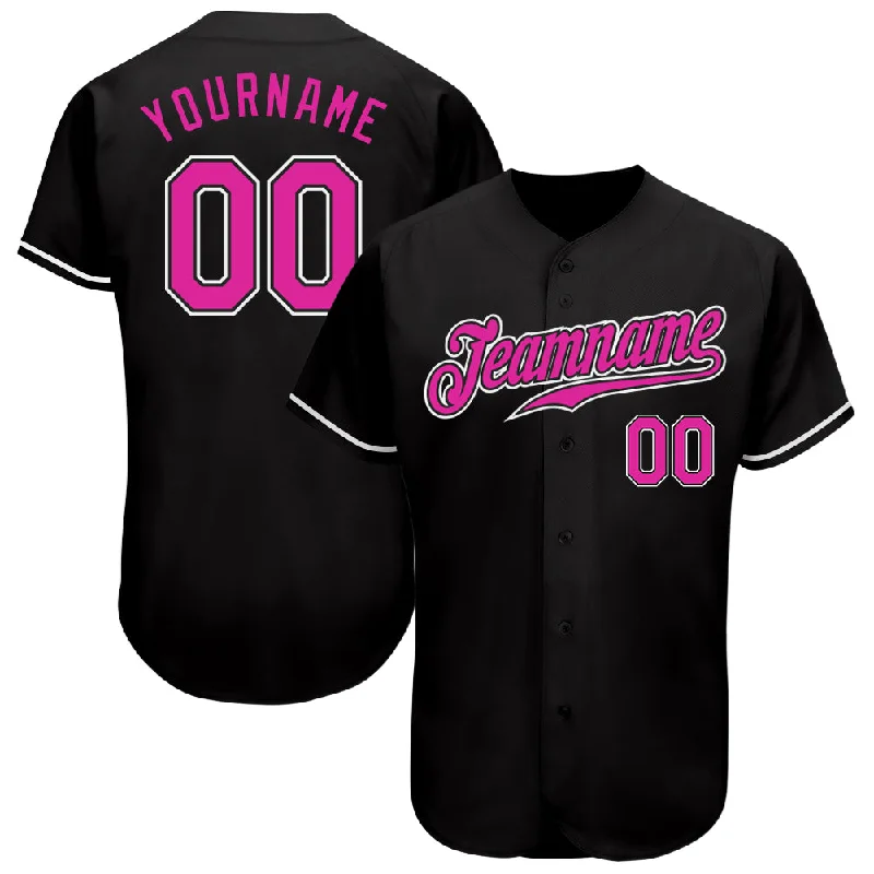 Baseball Jersey With Sequin Details-Custom Black Deep Pink-White Authentic Baseball Jersey