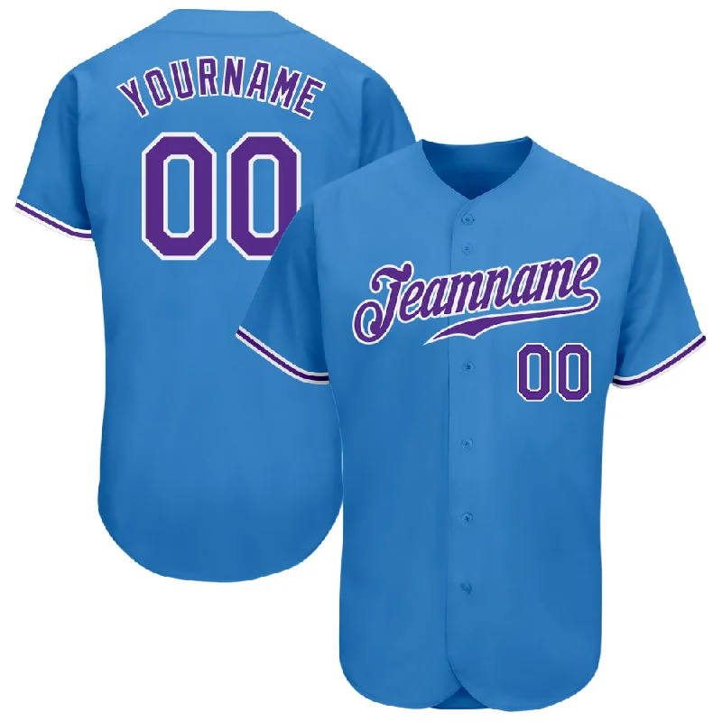 Women's Baseball Jersey-Custom Powder Blue Purple-White Authentic Baseball Jersey