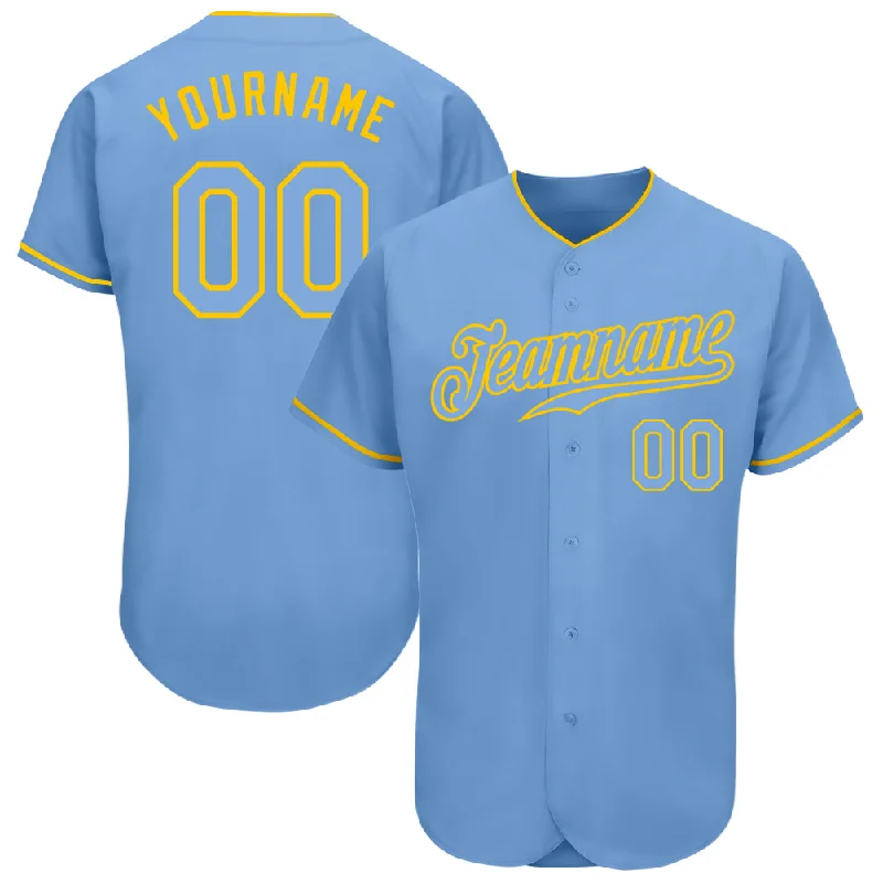 Baseball Jersey With Tapered Fit-Custom Light Blue Light Blue-Gold Authentic Baseball Jersey