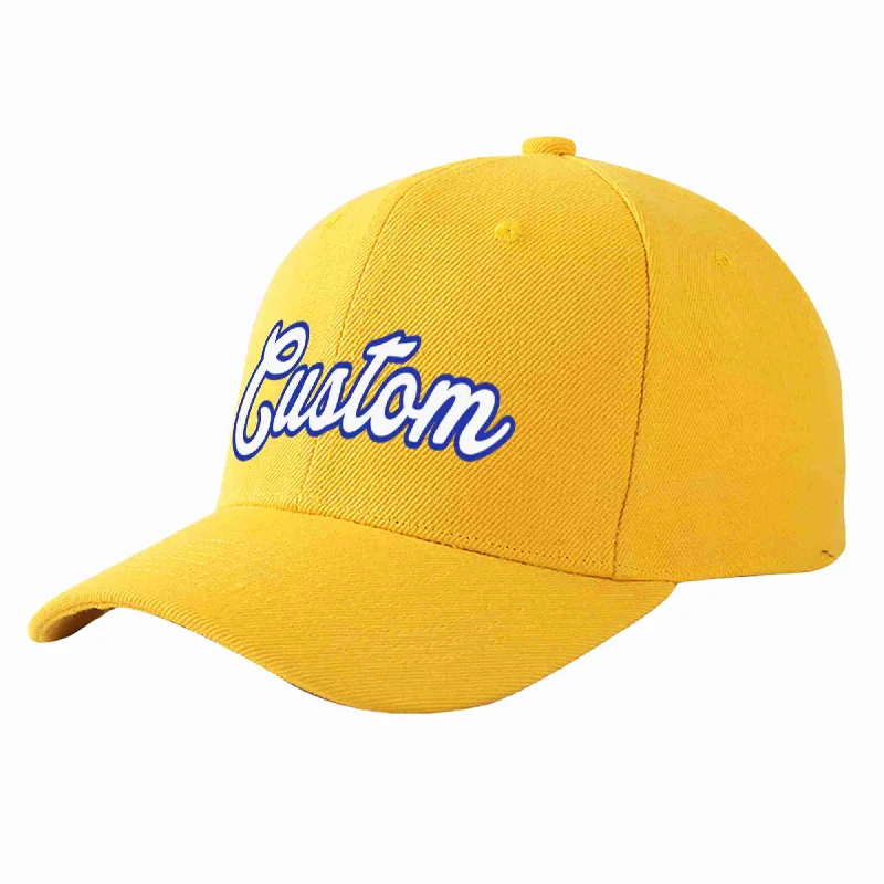 Printed Baseball Cap-Custom Gold White-Royal Curved Eaves Sport Baseball Cap Design for Men/Women/Youth