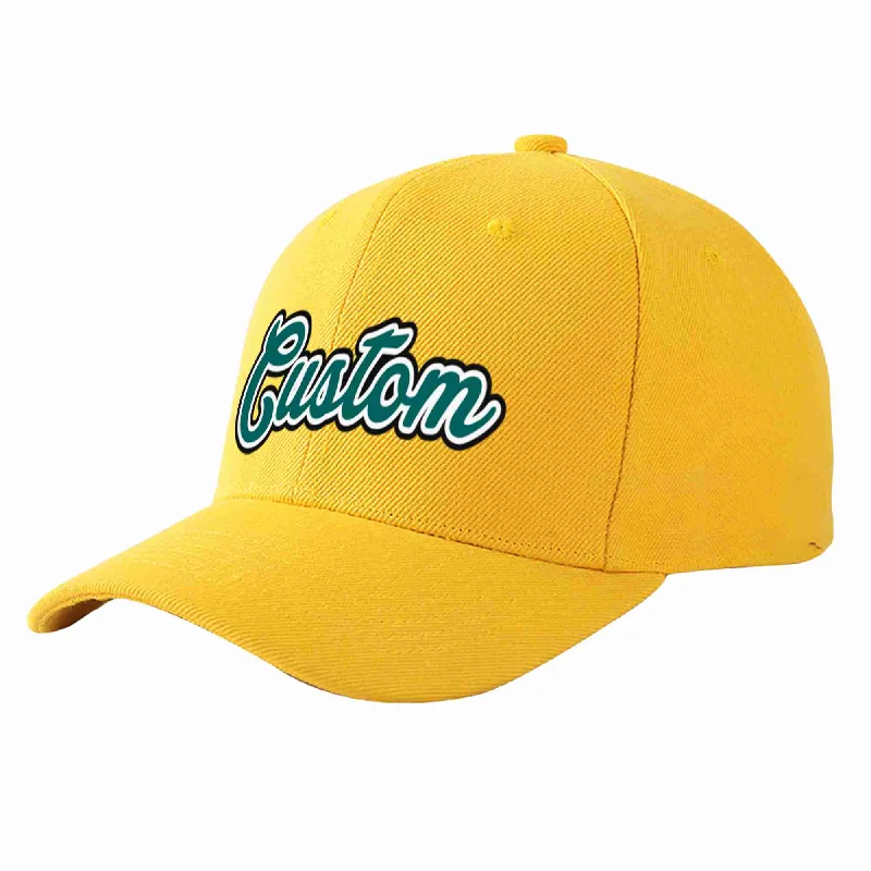 Mesh Baseball Cap-Custom Gold Aqua-White Curved Eaves Sport Baseball Cap Design for Men/Women/Youth