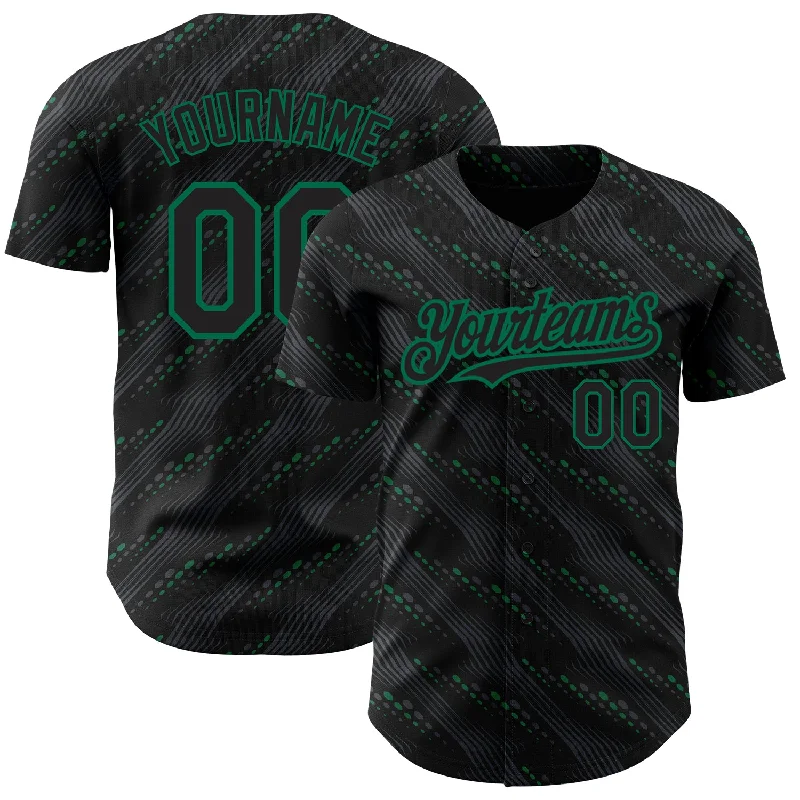 Baseball Jersey With Tie-Dye-Custom Black Kelly Green 3D Pattern Design Slant Lines Authentic Baseball Jersey