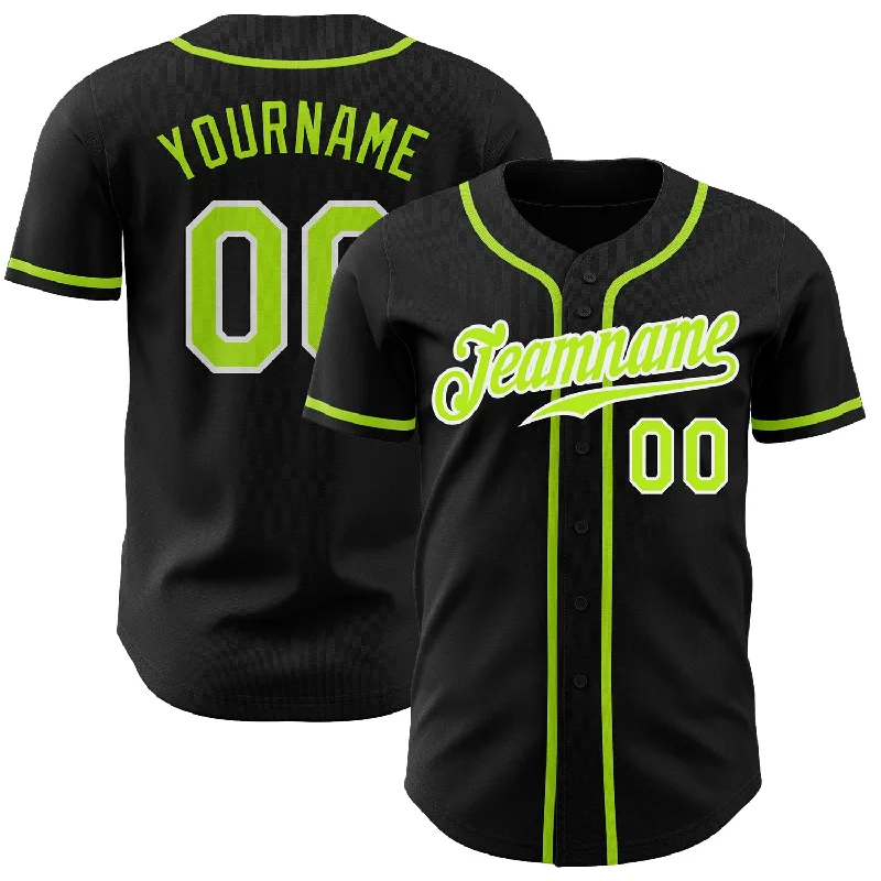 Baseball Jersey With Abstract Patterns-Custom Black Neon Green-White Authentic Baseball Jersey