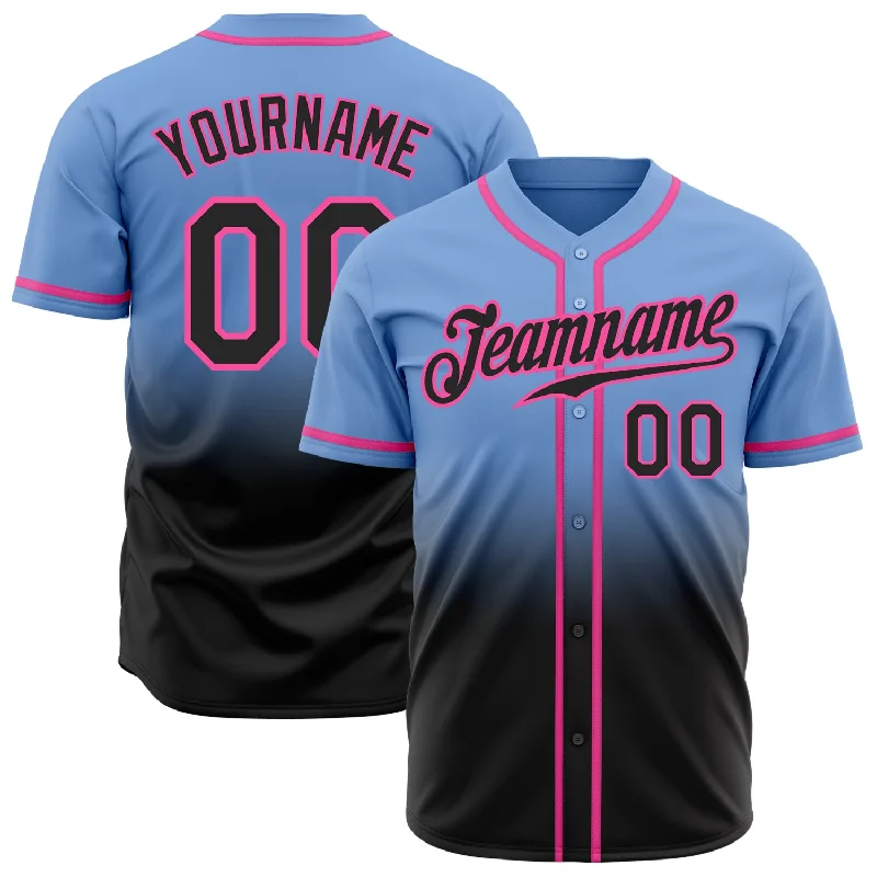 Baseball Jersey With Recycled Fabric-Custom Light Blue Black-Pink Authentic Fade Fashion Baseball Jersey