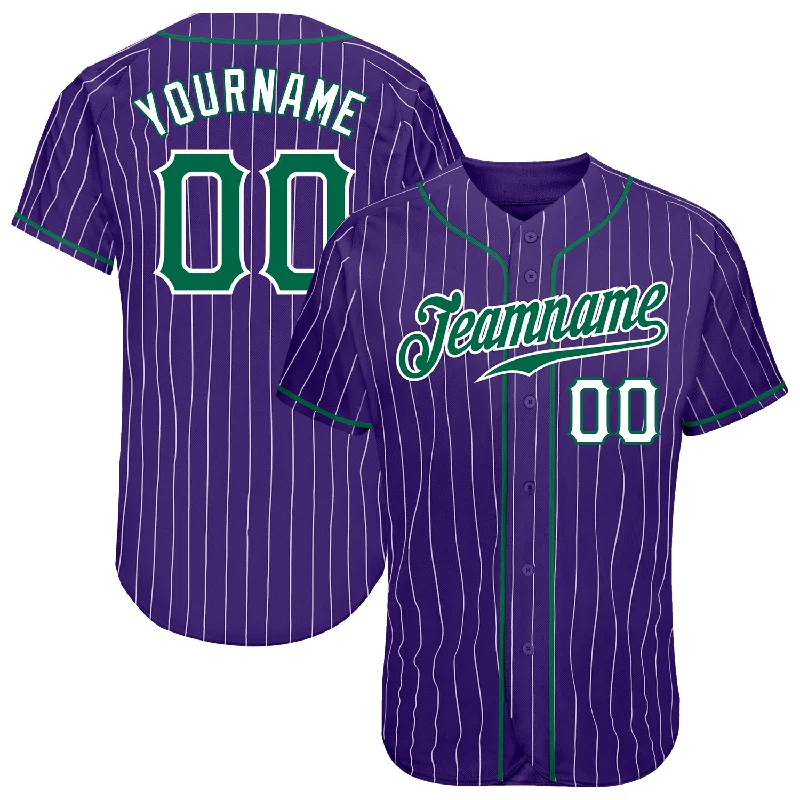 Baseball Jersey With Stripes-Custom Purple White Pinstripe Kelly Green-White Authentic Baseball Jersey