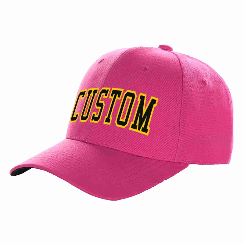 Cartoon Baseball Cap-Custom Rose Red Black-Gold Curved Eaves Sport Baseball Cap Design for Men/Women/Youth