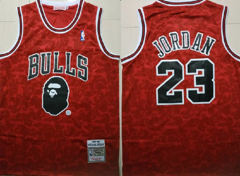 Basketball Jersey With Hood-Bulls Bape 23 Michael Jordan Red 1997-98 Hardwood Classics Basketball Jersey