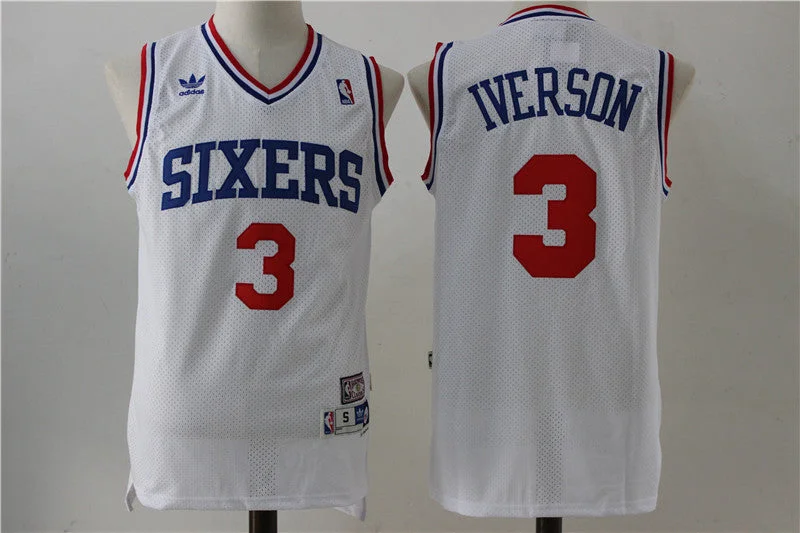 Basketball Jersey With Stretch Fit-76ers 3 Allen Iverson White Hardwood Classics Basketball Jersey