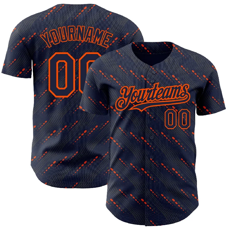 World Series Baseball Jersey-Custom Navy Orange 3D Pattern Design Slant Lines Authentic Baseball Jersey