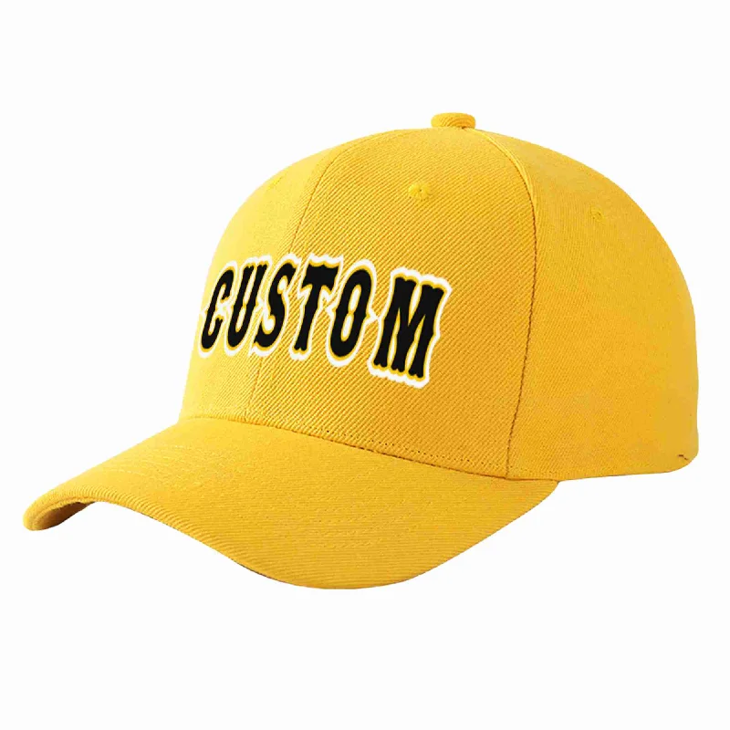 Fitted Baseball Cap-Custom Gold Black-Gold Curved Eaves Sport Baseball Cap Design for Men/Women/Youth