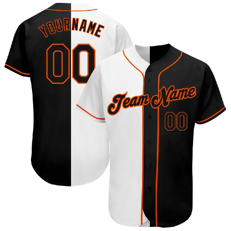 Baseball Jersey With Sustainable Materials-Custom White-Black Orange Authentic Split Fashion Baseball Jersey