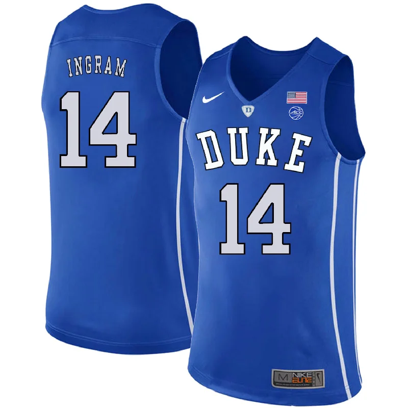 Basketball Jersey With Artistic Prints-Duke Blue Devils 14 Brandon Ingram Blue College Basketball Basketball Jersey