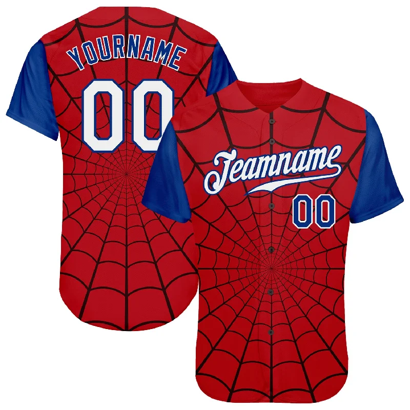 Baseball Jersey For Fans-Custom Red White-Royal 3D Pattern Design Spider Web Authentic Baseball Jersey