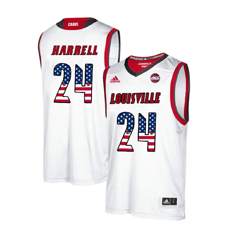 Replica Basketball Jersey-Louisville Cardinals 24 Montrezl Harrell White USA Flag College Basketball Basketball Jersey