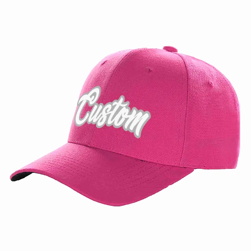 Motocross Baseball Cap-Custom Rose Red White-Gray Curved Eaves Sport Baseball Cap Design for Men/Women/Youth