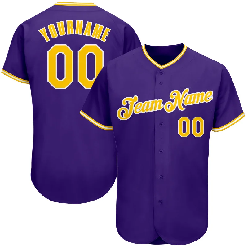 Sublimated Baseball Jersey-Custom Purple Gold-White Authentic Baseball Jersey