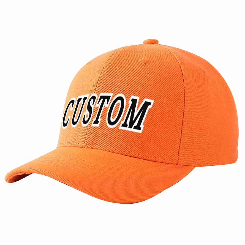 Flexfit Baseball Cap-Custom Orange Black-White Curved Eaves Sport Baseball Cap Design for Men/Women/Youth