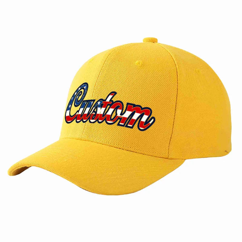 Mechanic Baseball Cap-Custom Gold Vintage USA Flag-Gold Curved Eaves Sport Baseball Cap Design for Men/Women/Youth