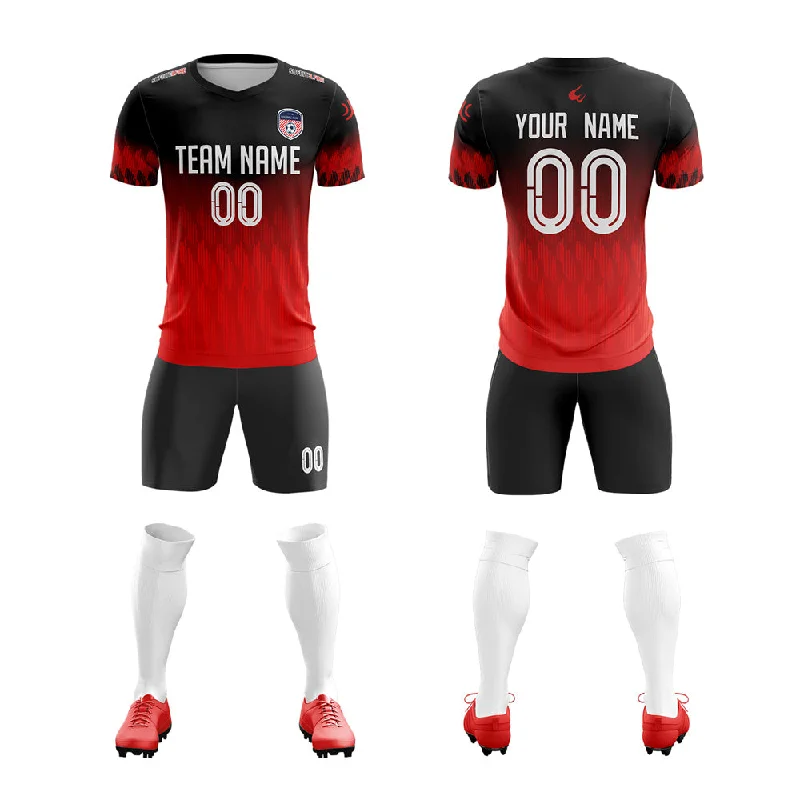 Football Jersey With Psychedelic Colors-Custom Red Black Quick Dry Training Uniform Soccer Sets Jersey