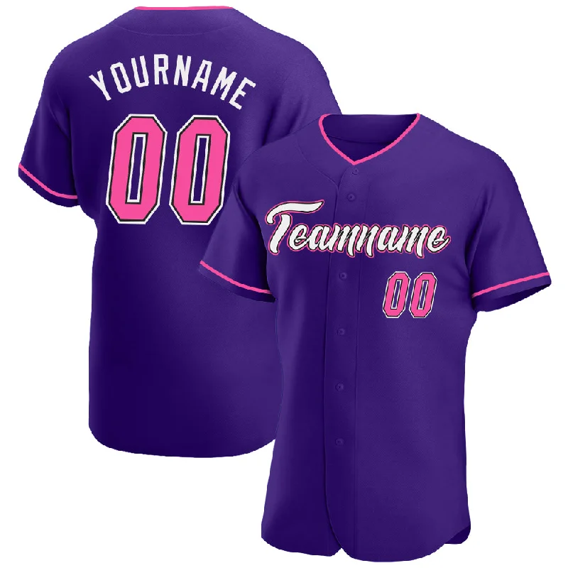 Baseball Jersey With Embroidered Patch-Custom Purple Pink-Black Authentic Baseball Jersey