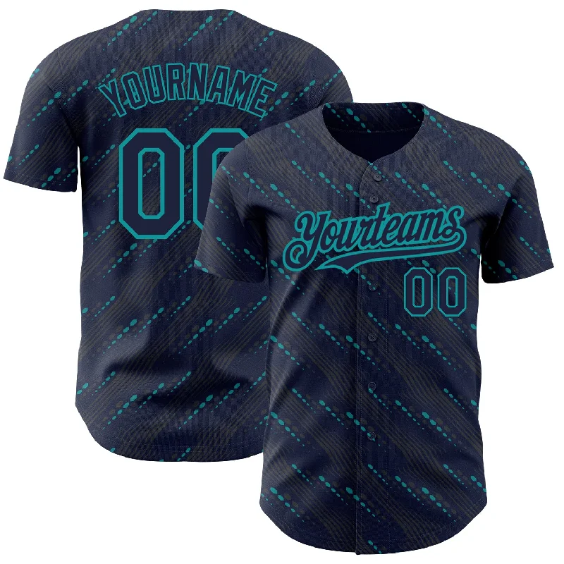 Alternate Baseball Jersey-Custom Navy Teal 3D Pattern Design Slant Lines Authentic Baseball Jersey