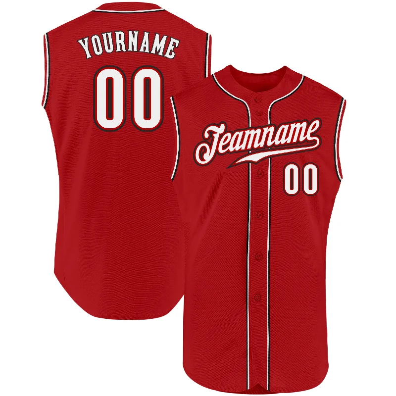 Baseball Jersey With Punk Rock Theme-Custom Red White-Black Authentic Sleeveless Baseball Jersey