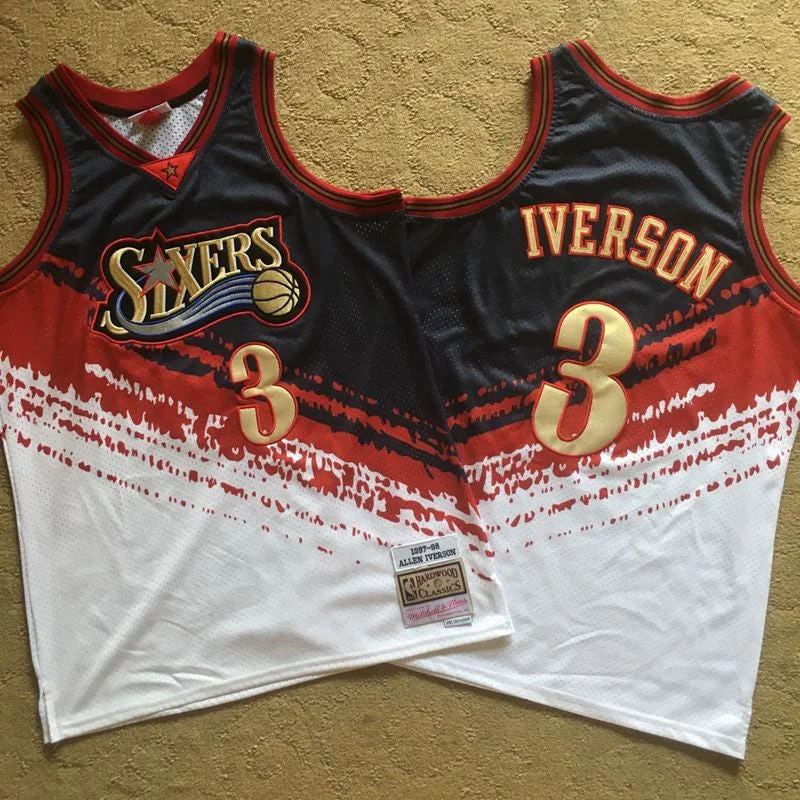 Basketball Jersey With Pockets-76ers 3 Allen Iverson Multi Color 1997-98 Hardwood Classics Independent Swingman Basketball Jersey