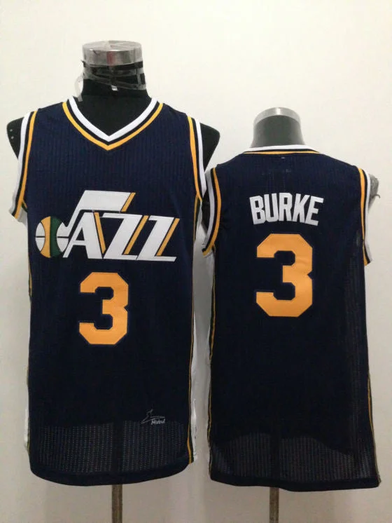 Basketball Jersey With Metallic Print-Jazz 3 Burke Navy Blue New Revolution 30 Basketball Jerseys