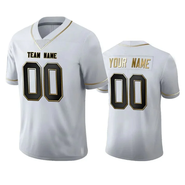 Football Jersey With Hand-Drawn Illustrations-Custom NO.Saints Any Team and Number and Name White Golden Edition American Jerseys Stitched Jersey Football Jerseys