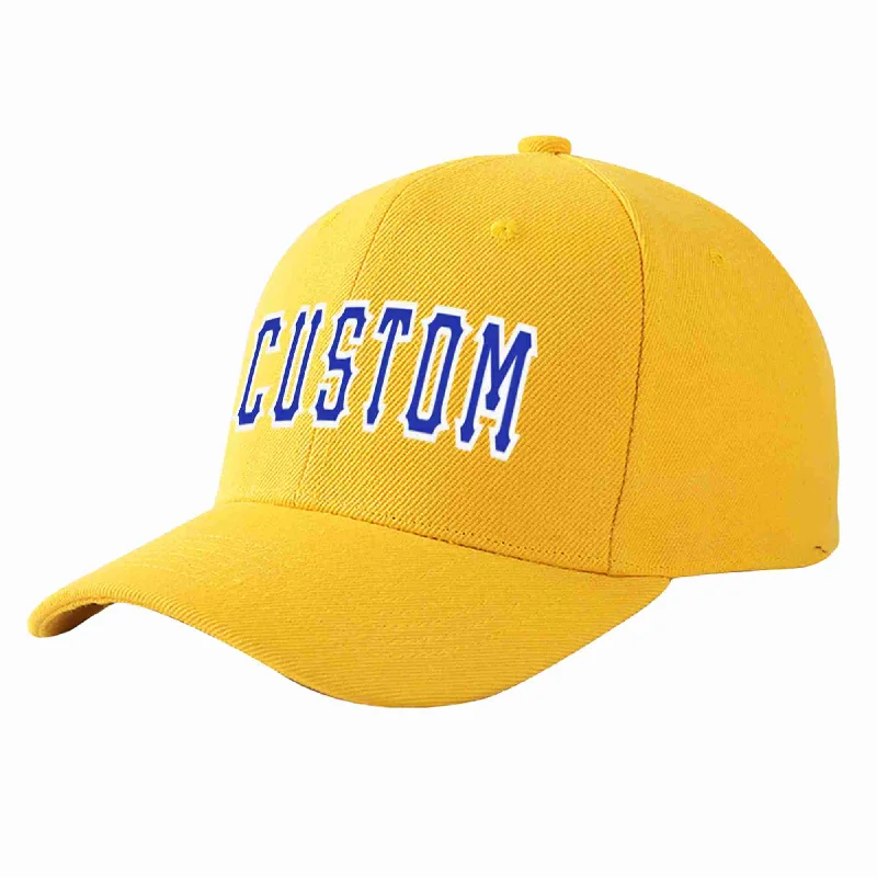 Bodybuilding Baseball Cap-Custom Gold Royal-White Curved Eaves Sport Baseball Cap Design for Men/Women/Youth