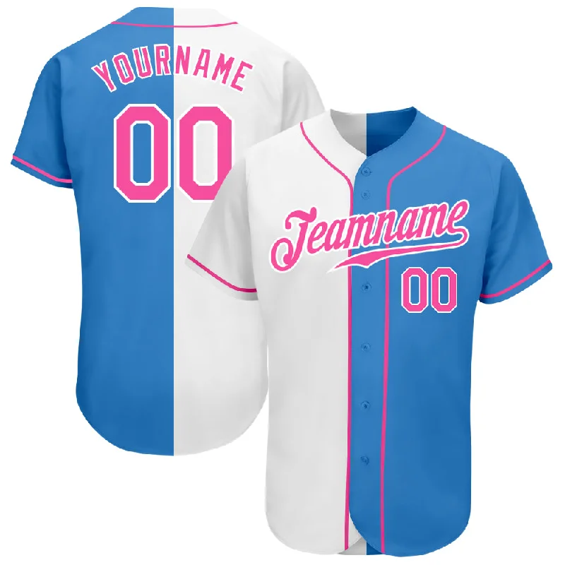 Baseball Jersey With Number-Custom Powder Blue Pink-White Authentic Split Fashion Baseball Jersey